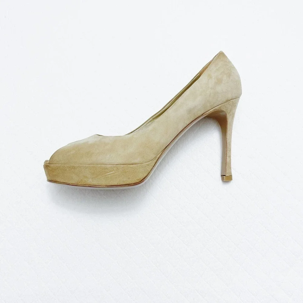 YSL Suede Leather Open Peep Toe Heels SZ40 - Picture 3 of 8